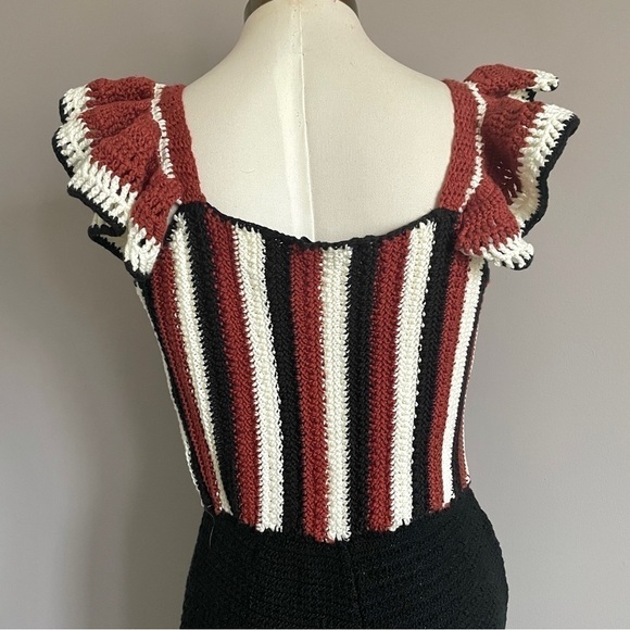 ZARA Striped Black Crochet Ruffle Strap Sleeveless Jumpsuit - S - Picture 12 of 14